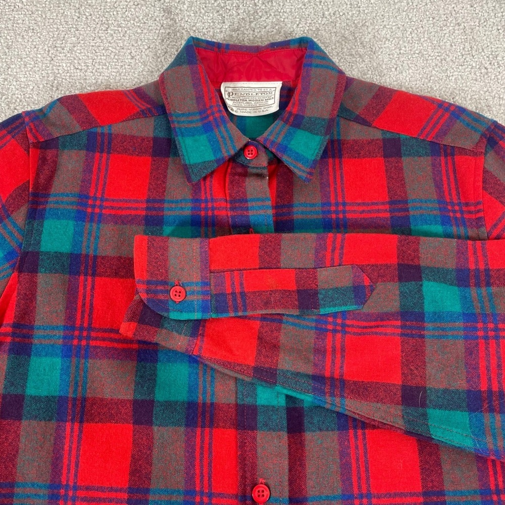 Vintage Pendleton Wool Flannel Shirt Womens Large Plaid Button Up Made in USA